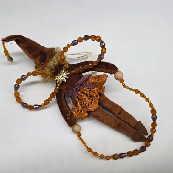 Department 56 Brown Velvet Fairy Doll Beaded Wings & Lace Skirt 10" - Picture 6 of 8